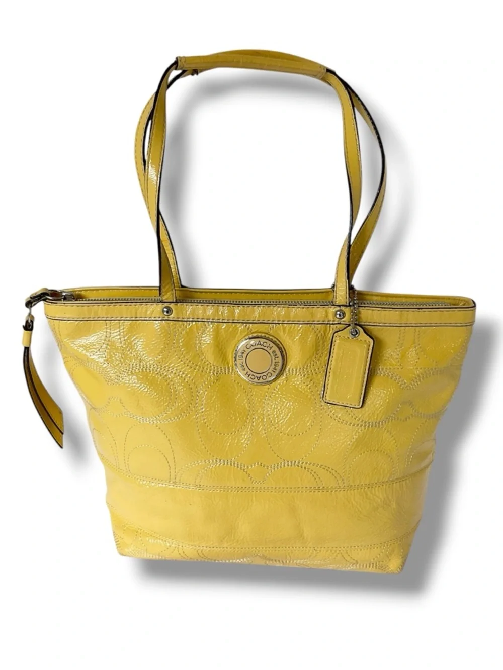 Coach 2012 Signature Patent Leather Tote in Canary Yellow (Flaws) - Picture 1 of 15